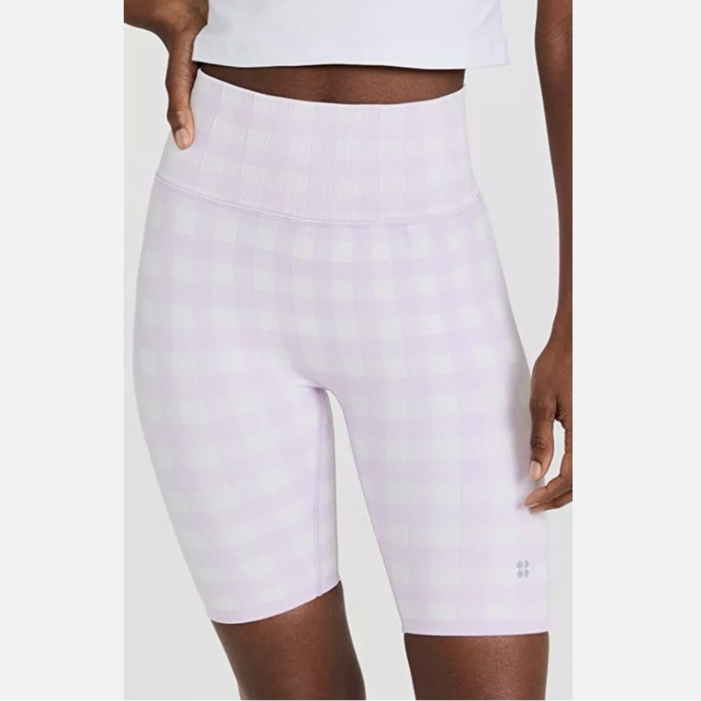 Sweaty Betty Gingham Seamless Biker Shorts.